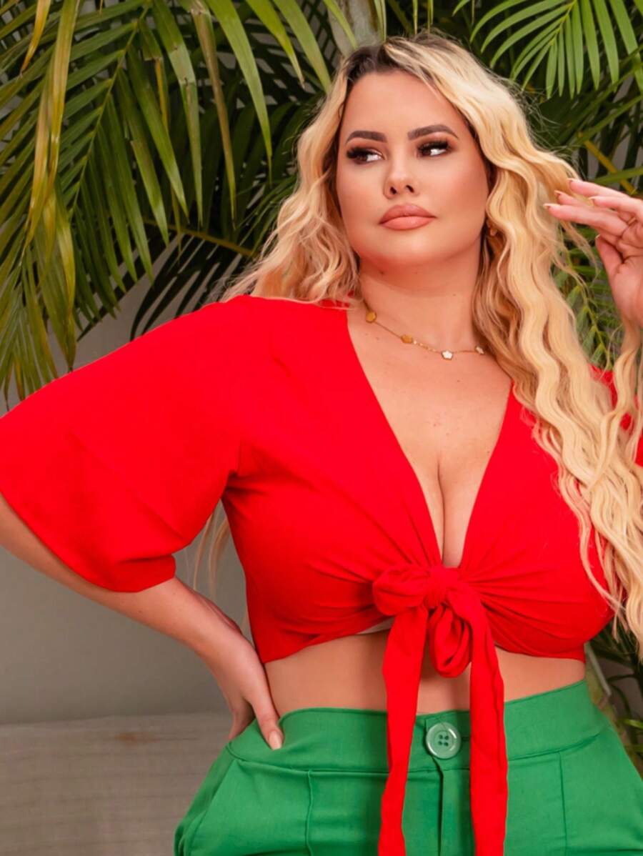 Plus Size Blouses - Red - View 1
