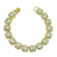 1 bộ 13mm Chiều rộng Châu Âu & Châu Mỹ Hip-hop Phong cách Hình vuông Kim cương Trang trí Dây chuyền & Vòng tay Bộ , Hoàn hảo Qủa tặng Cho bạn trai Đối với Câu lạc bộ đêm Nhảy múa Hoặc Hip-hop Đường phố Nhảy - Vàng - Xem 11