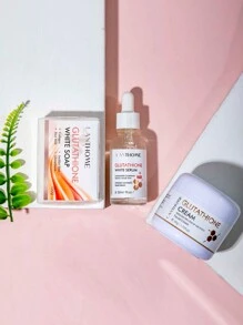 LANTHOME 3入組谷胱甘肽混合套裝可淡化黑斑並提亮膚色,包括谷胱甘肽潔面皂、谷胱甘肽面霜和谷胱甘肽精華液,可保濕、美白皮膚 - 白色 - 查看 4