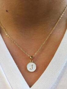 1pc Minimalist Enamel White A-Z Letter Pendant Necklace For Women, Birthday Gift