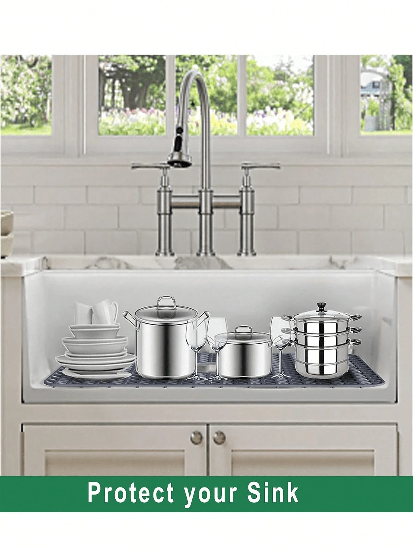 Kitchen Sink Protector, Gray Silicone Sink Grid For Farmhouse Stainless