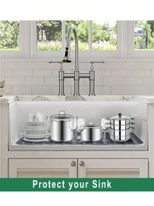 Protettore Lavello Cucina, Griglia Lavello In Silicone Grigio Per Lavello In Ceramica Di Acciaio Inossidabile Da Fattoria Con Scarico Posteriore