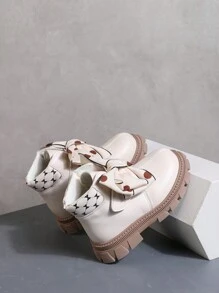 人造皮革女童靴 素色休閒兒童短靴 女孩時尚靴 舒適內裡 小女孩靴子 - 米色 - 查看 6