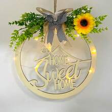 Welcome Sign,Front Door Decoration Welcome Sign With Led Light For Porch Front Door Spring Door Sign Greenery Sunflower Welcome Sign Wall Decor - Sweethome - View 3