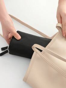 1 件小型口红袋，适用于通勤，便携式化妆包，用于口红、粉饼、化妆刷补妆套装化妆品收纳袋化妆品收纳包迷你袋旅行小化妆盒配件化妆架刷袋化妆容器化妆包旅行必需品女士配件旅行用品化妆包学校用品化妆包假日必需品化妆包化妆袋假日冬季 2024 返校用品 - 黑色 - 查看 5