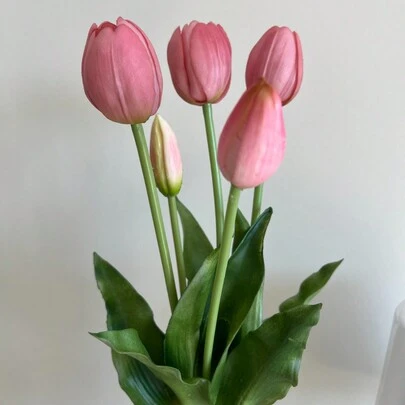 1 束/2 束（5 朵/10 朵）人造郁金香花，假花装饰，适用于客厅、餐桌、家居装饰