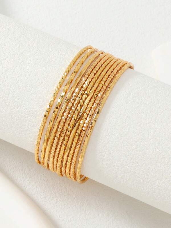 10 حبات أساور رفيعة فاخرة لامعة مطلية بالذهب 24 قيراط بطراز بوهيمي وكوبي لحفلات الأعراس والمناسبات في دبي للسيدات