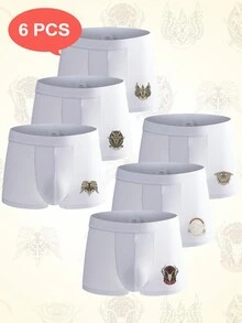 男士6入組白色快速乾燥無門襠凸起內褲,印有老鷹圖案及直邊 - 白色 - 查看 1