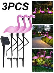 3pcs  Solar Light Flamingo IP55 Waterproof LED Rose Flamingo Stake Light Landscape Ground Lamp, For Outdoor Wedding Pathway Garden Decor Halloween Christmas Thanksgiving Gift
