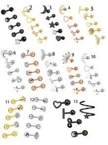 5pcs 16G 1.2mm Cartilage Stud Earrings Stainless Steel Earring Sets For Multiple Piercings Small CZ Ball Back Earrings Tragus Helix Conch Earrings - Stud Earrings - View 7