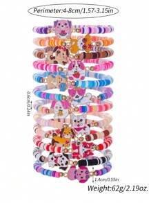 12入組可愛狗主題手工編織聚合物黏土珠彈性手鍊,適用於女孩 - 彩色 - 查看 2