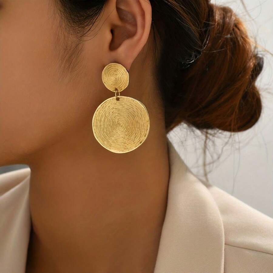 1對時尚棒棒糖圖案圓墜耳環,優雅極簡風格,鍍金鋅合金珠寶,時尚女性禮物
