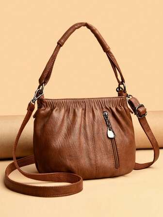 女性時尚柔軟皮革小桶包手提包肩袋