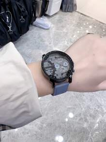 个性化大表盘石英机芯腕表，带硅胶表带，男女通用 - 黑色 - 查看 14