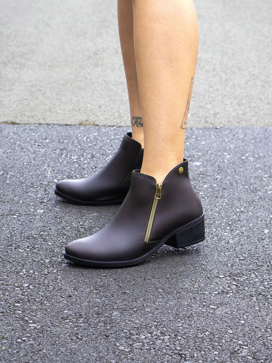 Women Ankle Boots & Booties - Coffee Brown - View 1