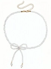 Ngọc trai giả Đính cườm Trang trí Bow Dây chuyền - trắng - Xem 6