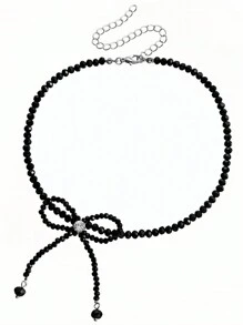 Ngọc trai giả Đính cườm Trang trí Bow Dây chuyền - trắng - Xem 4