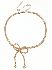 Ngọc trai giả Đính cườm Trang trí Bow Dây chuyền - trắng - Xem 5