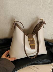 女式休閒高級質感簡約肩背包 - 米色 - 查看 9