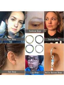 2入組外科鋼小鼻環/身體夾環16g 18g 20g,用於穿透tragus Septum Cartilage,適用於女性男性女孩禮物 - 銀色 - 查看 4