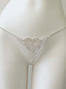 性感心形銀色鑲鑽比基尼丁字褲腰鏈-時尚的夜店派對全身鏈條內衣珠寶配件 - 銀色 - 查看 1