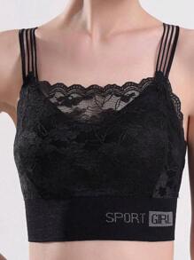 3pcs Women Solid Color Wireless Lace Embellished Bra Set, Lingerie