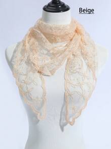 1pc Women's Multi-Color Lace Rose Flower Embroidered Scarf, Triangular Shawl, Fashionable Versatile Elegant Sunscreen Headscarf, New Design Valentine's Day Valentines