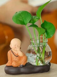 1pc Hydroponic Vase Plant Flower Pot Cute Little Monk Glass Vase Creative Flower Arrangement Office Home Living Room Decoration Home Decor Flower Vase