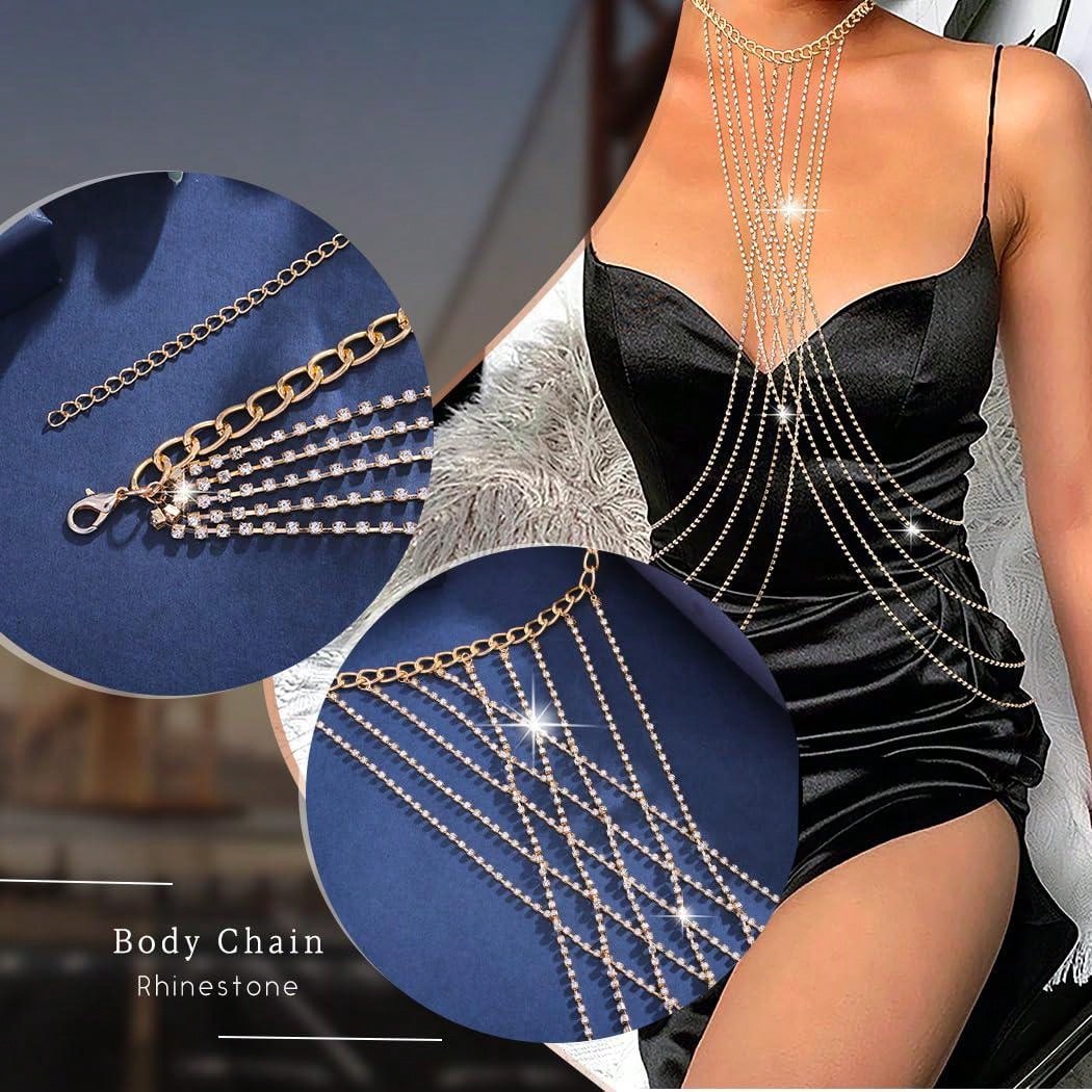 1pc Belly Dance Body Chains For Women And Girls, Rhinestone Belly Dance