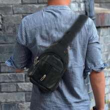 Bandolera para hombre / Mariconera de vinipiel - Negro - Ver 2