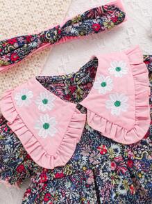 女婴花卉拼布彼得潘领连体衣和发饰 - 彩色 - 查看 5