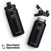 Insulated Water Bottle With 2-In-1 Lid (Chug Lid/Straw Lid),40oz/64oz Double Walled Vacuum Stainless Steel Water Bottles, Water Jug With Straw, Wide Mouth Insulated - 黑色 - 查看 3