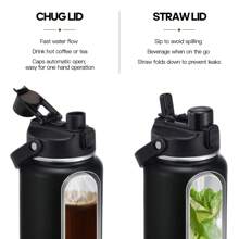 Insulated Water Bottle With 2-In-1 Lid (Chug Lid/Straw Lid),40oz/64oz Double Walled Vacuum Stainless Steel Water Bottles, Water Jug With Straw, Wide Mouth Insulated - 黑色 - 查看 2