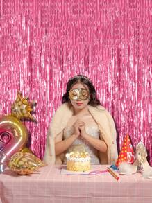 1 tấm rèm phông nền bằng dây kim loại trang trí tiệc Giáng sinh nhiều màu, trang trí sự kiện chụp ảnh tua rua bằng lá nhôm, phông nền tiệc tốt nghiệp Bachelorette màu hồng ngày lễ tình nhân - Nhiều màu - Xem 2