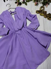 Romper Estilo Vestido con Escote en V y Cintura Elástica - Comodidad y Elegancia" - Lila Púrpura - Ver 9
