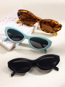 1 chiếc kính mát thời trang gọng hình bầu dục mắt mèo cổ điển dành cho nữ, phong cách Châu Âu/Mỹ - Xám - Xem 4