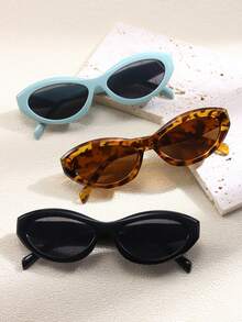 1 chiếc kính mát thời trang gọng hình bầu dục mắt mèo cổ điển dành cho nữ, phong cách Châu Âu/Mỹ - Xám - Xem 3