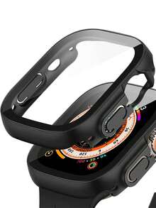 1pc Glass+Case Compatible With Apple Watch Ultra 49mm Strap Smartwatch PC Bumper+Screen Protector Tempered Cover Series Accessories - Black - View 2