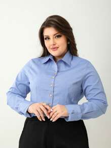 Plus Size Blouses - Blue - View 3