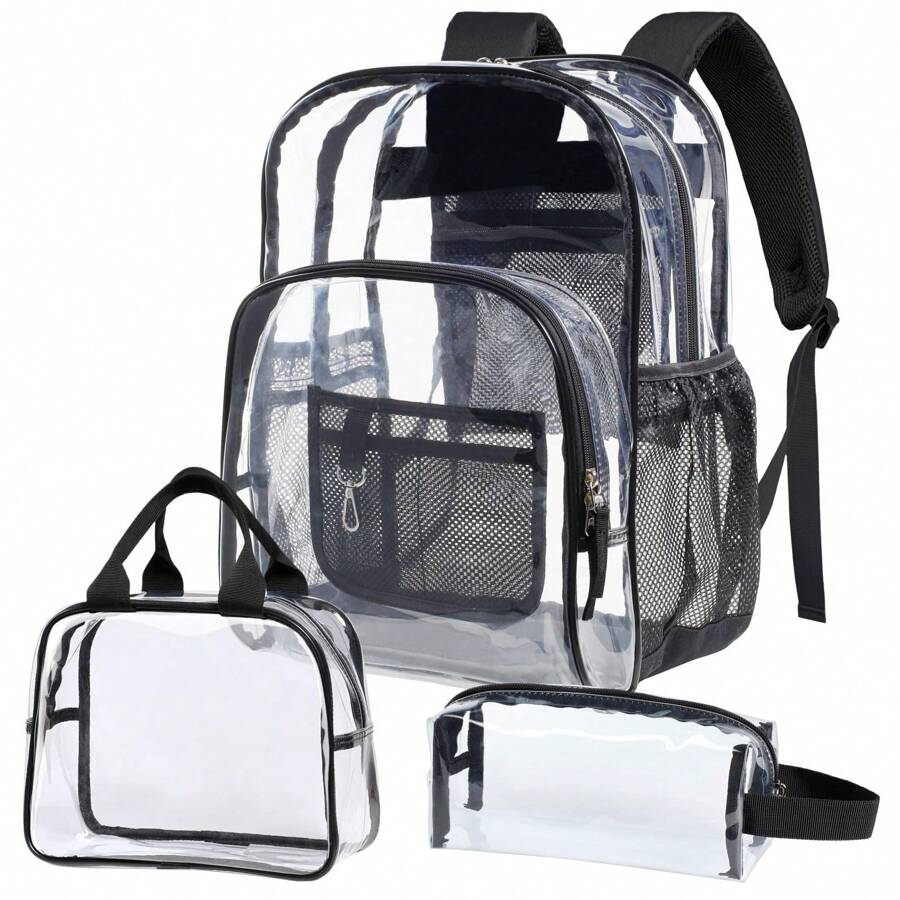 3 Packs Clear Backpack Heavy Duty - Large Clear Backpacks For School PVC Transparent Bookbag For Students Work Travel - Black - View 1