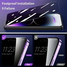 6in1 [3Pcs Purple Screen Glass + 3Pcs Bling Rhinestone Metal Lens] Anti-Blue Light Privacy Screen Protector Compatible With IPhone 15 11 12 13 14 Pro Max Camera Len Protective Glass Compatible With IPhone 15 14 Plus 13 12 Mini - Multicolor - View 7