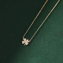 1pc Silver-Color Lucky Clover & Rhinestone Inlaid Simple Elegant Necklace, Retro Clavicle Chain Suitable For Girls Valentines,Mom,Mother,Mother's Day,Gift - Gold - View 4
