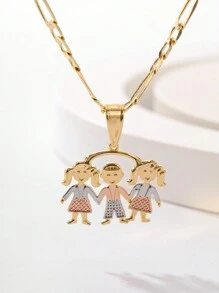 1件经典低敏铜质时尚3D三色镀层三兄妹家庭吊坠项链，适合作为母亲/兄弟姐妹/情人节情侣/朋友/教父母的礼物，也适合天主教初领圣体、日常及节日佩戴祈祷。 - 金黃色 - 查看 11