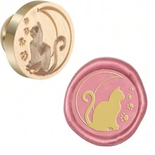 CYFUN DESIGN 1 件猫元素蜡封黄铜印章头无木柄复古黄铜可拆卸印章适用于收藏婚礼派对邀请函信封卡片礼品包装、返校、学校用品 - 金色 - 查看 13