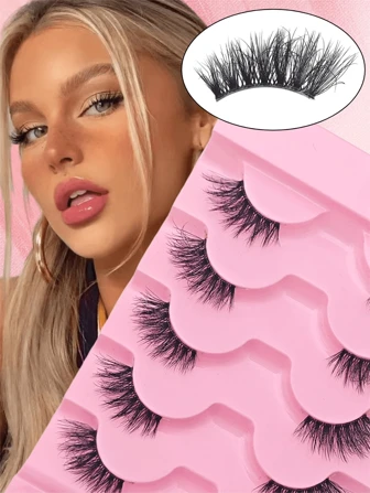 New Arrivals 5 Pairs Cat Eye & Half Eye False Eyelashes, Lengthen Eye Tail, 3d Curled, Suitable For Party, Daily, Dating Makeup, Beauty Blogger Recommended Strip Lashes, Lashes, Eyelashes, Fake Lashes