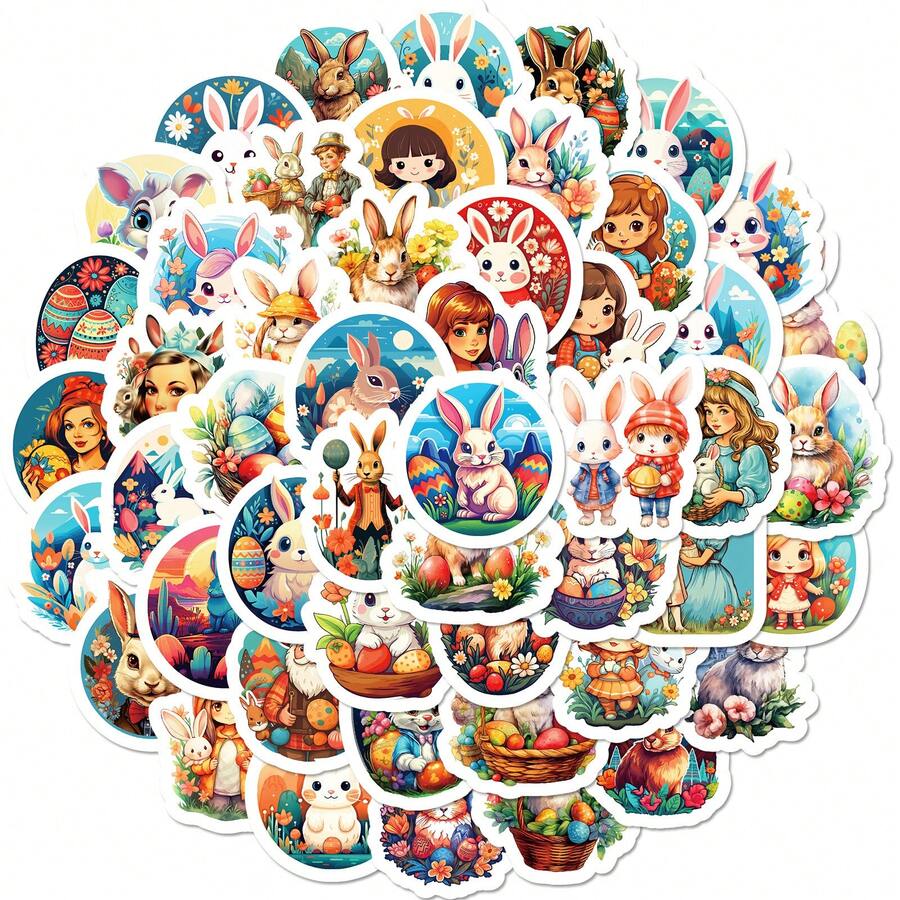 50入組復活節兔貼紙,復活節彩蛋兔貼紙,可愛卡通書籤貼紙,美學韌性防水貼紙,適用於水瓶、筆記本電腦、手機、滑板、吉他、行李箱、剪貼簿、硬帽等裝飾,也是給孩子、青少年和成年人派對用品和剪貼簿禮物的理想選擇 - 藍色 - 查看 1
