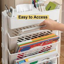 Yeavs 5-Tier Mobile Bookshelf, Rolling Bookcase Book Storage Rack, Movable File Folder Organizer Cart With Wheels For Home Study Office Living Room Classroom, White - White - View 7