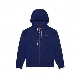 Tommy Hilfiger Unisex Hoodie TP14911J-DB Lightweight Summer Zip-Up Hoodie Navy,Solid Zip Up Drawstring Thermal Lined Hoodie