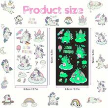 Set de 5 pegatinas temporales, pegatinas temporales resistentes al agua con diseño de lindos unicornios que brillan en la oscuridad, suministros para fiestas de cumpleaños, regalos de pegatinas, pegatinas de dibujos animados