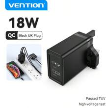 VENTION 双 USB 充电器 英国插头 3.4A 最大快速充电便携式手机充电器 兼容 Apple Android 快速充电 3.0 充电 - 黑色 - 查看 2